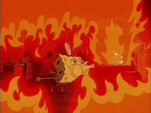 SpongeBob in a burning room